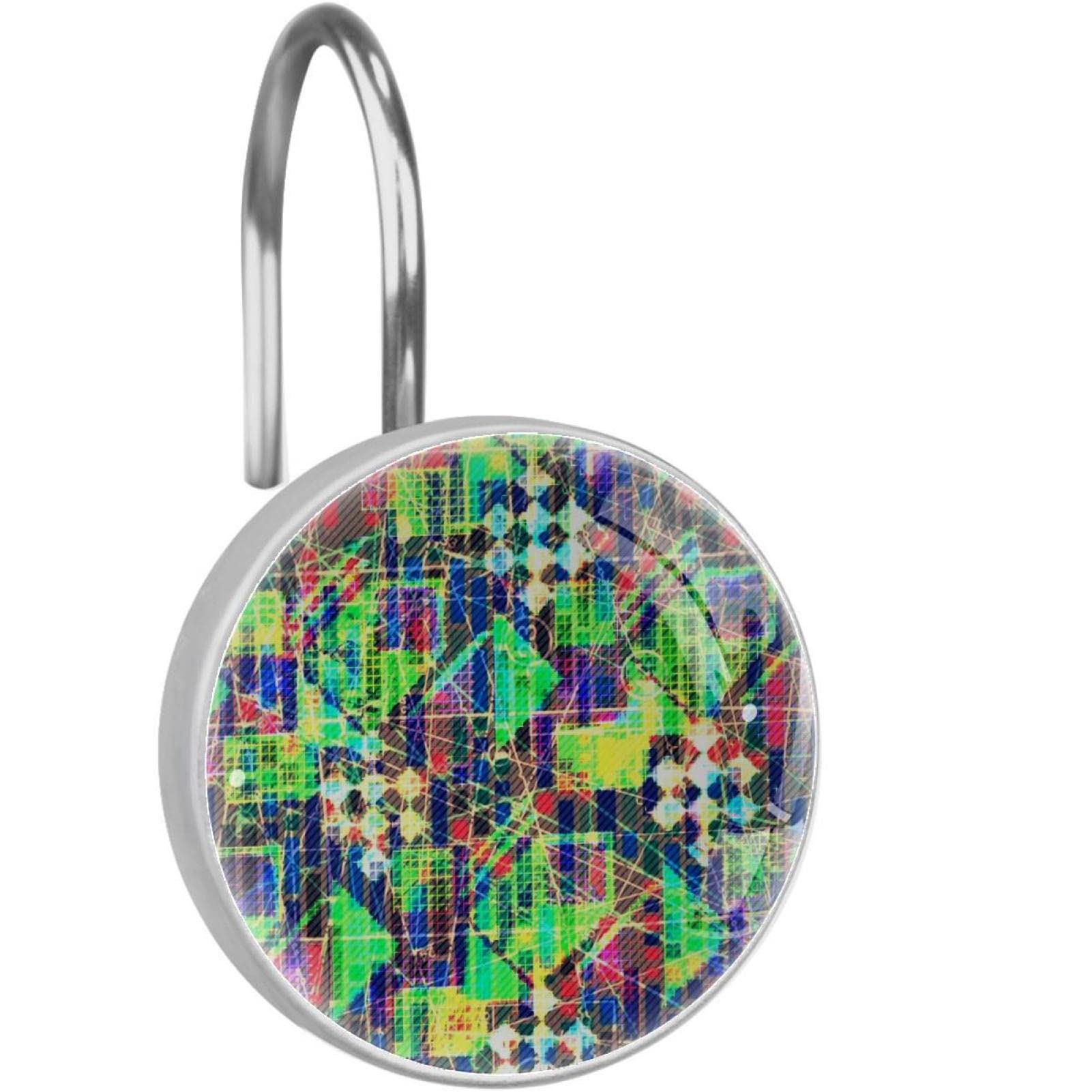 Crochets de rideau de douche double glissement fluide anti-blocage lot de 12 design abstrait