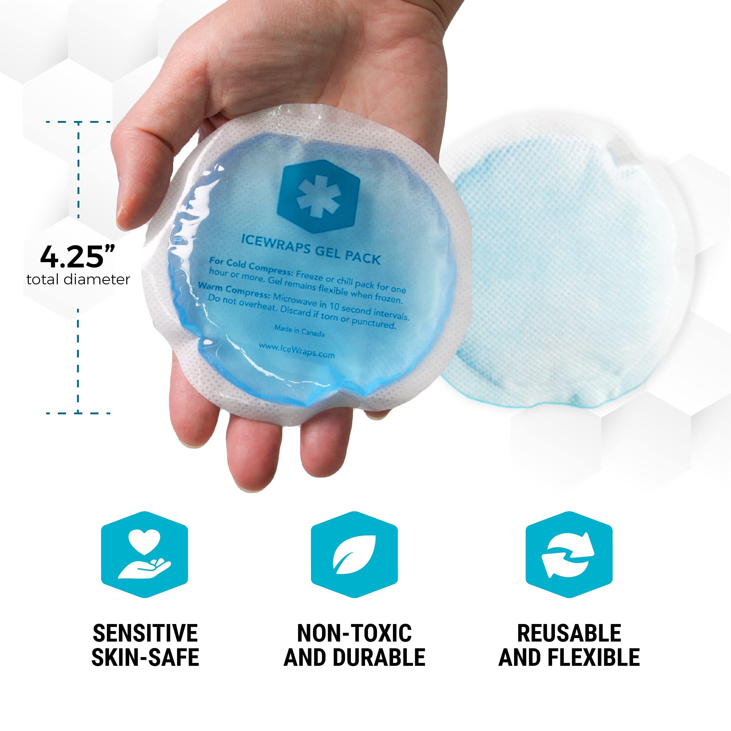ICEWRAPS 4” Round Reusable Gel Ice Packs with Cloth Backing Hot Cold