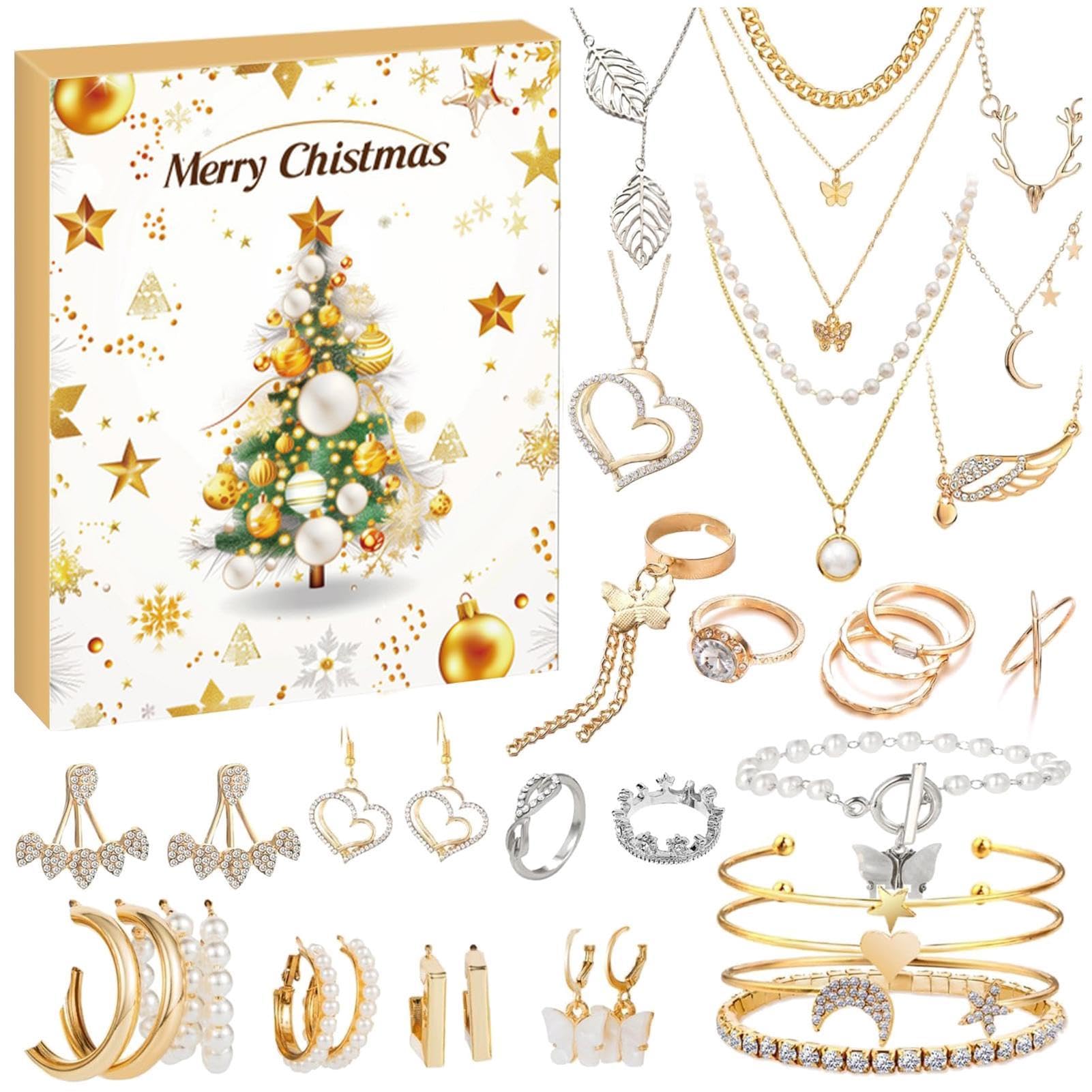 Kit per la creazione di gioielli con conto alla rovescia, braccialetti per calendario 'Avvento di Natale - Calendario 'Avvento 2024 dei gioielli,Set di braccialetti con calendario per il conto alla ro