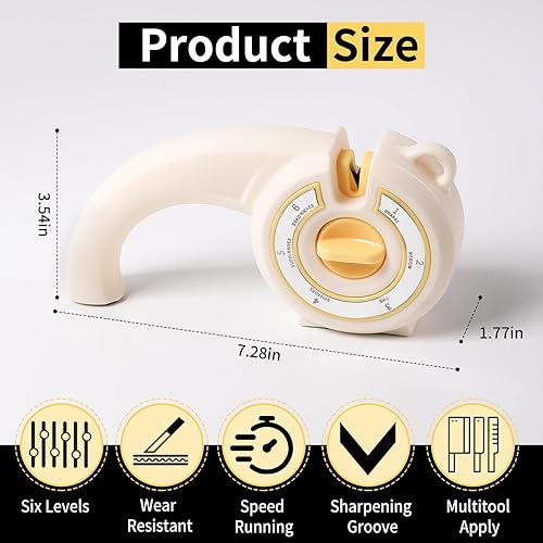 Miniatura 6 de Afilador de cuchillos 6 en 1 con perilla giratoria, afilador multiusos para cuchillos de cocina, tijeras y cuchillos de pan, base antideslizante,