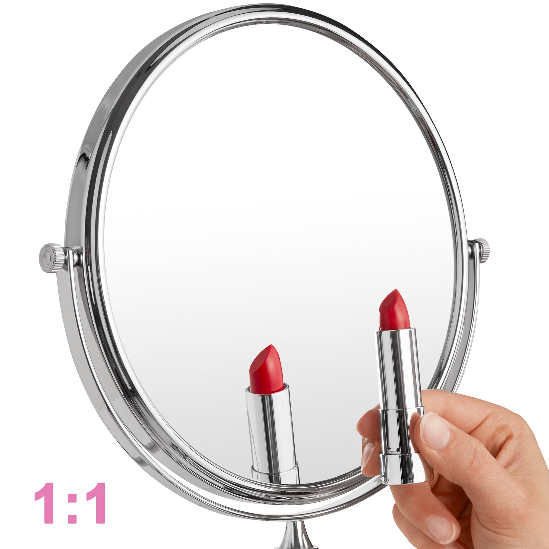 tectake® Specchio per Postazione Trucco ∅ 20 cm, Ingrandimento 7x, Specchio Ingranditore Inclinabile Estensibile a 360° in Acciaio Cromato, per Toeletta, Specchietto Trucchi Donna Bifacciale da Parete