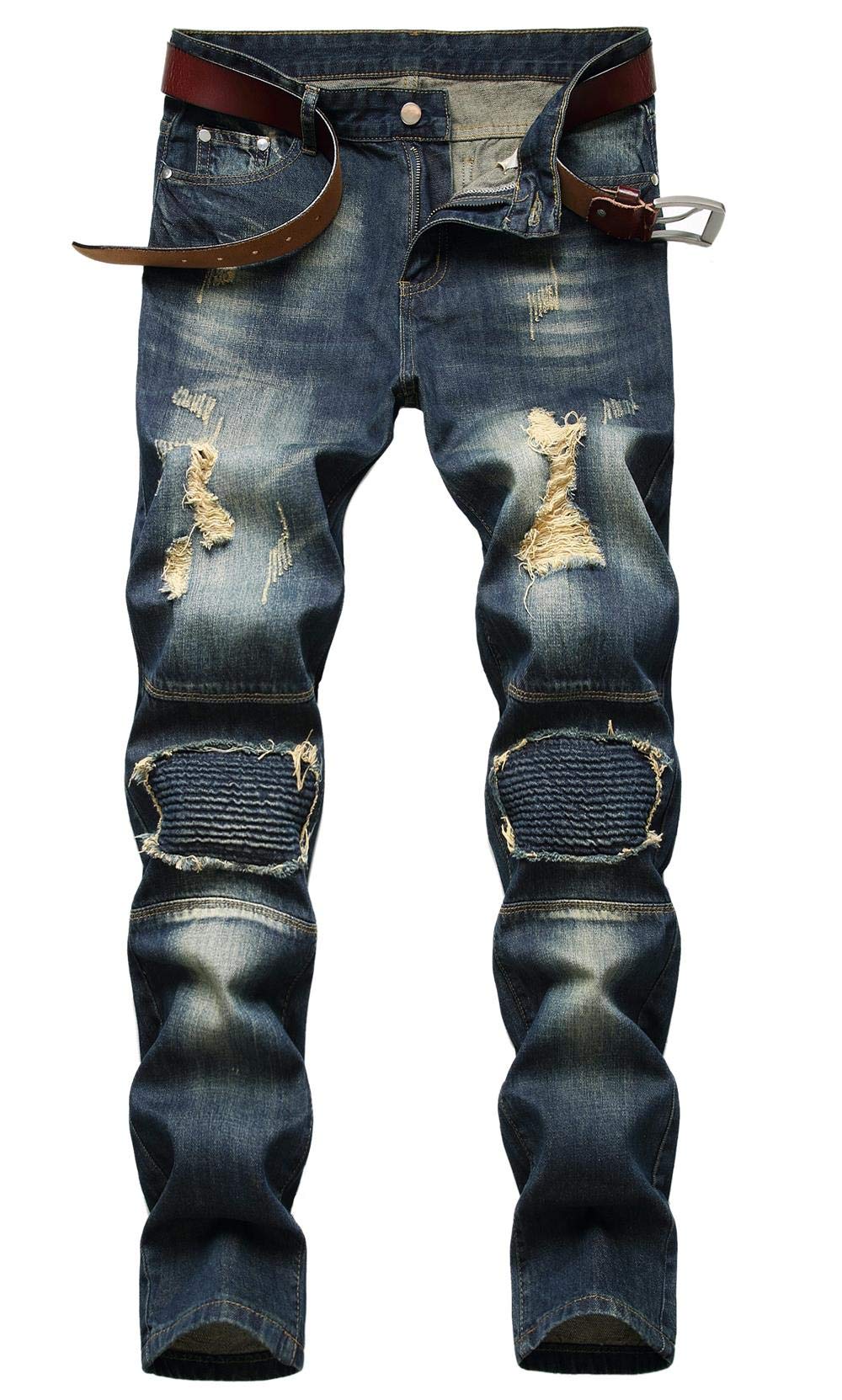 AIYINOMens All Waist Straight Leg Stylish Denim Jeans, Blue, 32x34