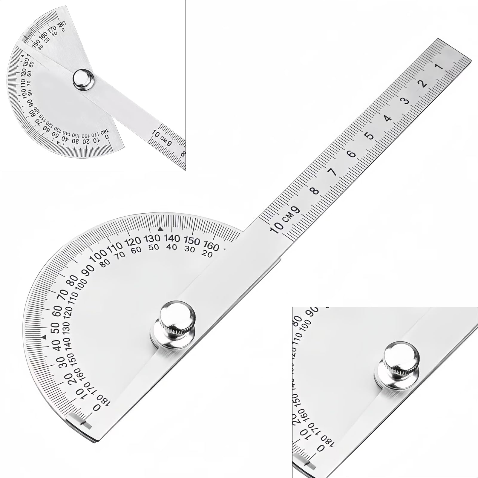 2 In 1 Angle Protractor Ruler Finder Ruler, Stainless Steel Protractor Degrees Angle Ruler, Angle Measure Tool for Carpenter Painting Drawing Measuring, Universal Goniometer Angle Finder Tool