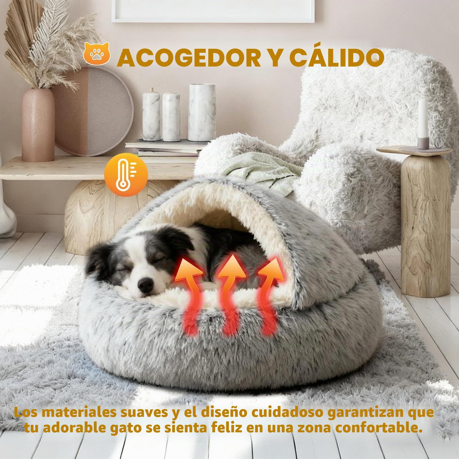 YAGE Cama Grande para Perros de 80 cm, con Capucha y Soportes: mullida y Relajante para Mascotas, Apta para Mascotas de Menos de 20 kg, Cama Tipo Cueva de Lujo Supersuave, Lavable