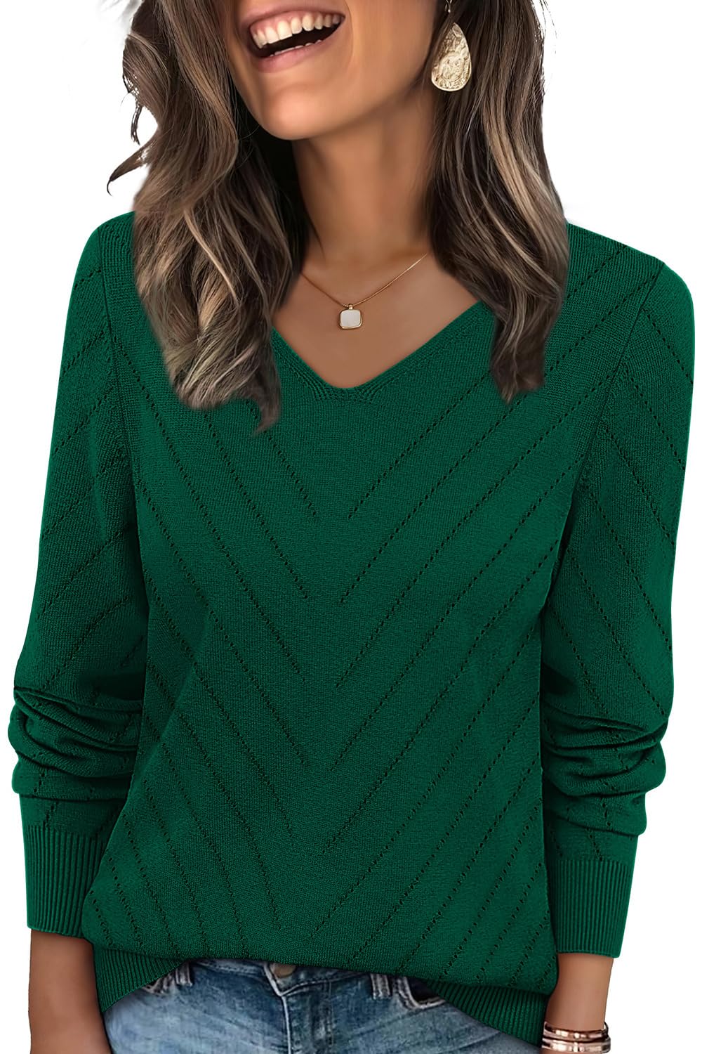 WIHOLL Sweaters for Women V Neck Casual Knit Long Sleeve Tops Lightweight Pullover Clothes Fall Fashion Outfits 2025