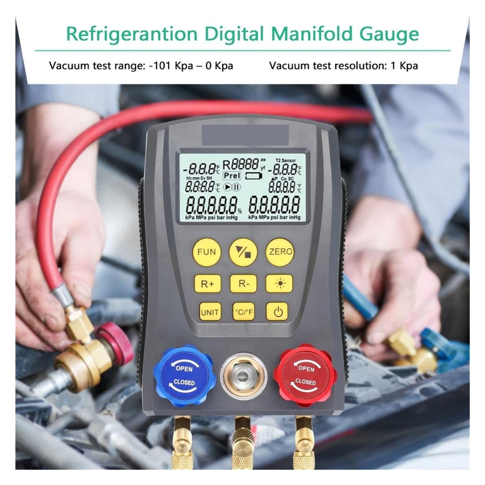 Cyfrowy miernik kolektora, Pressure Gauge Digital Vacuum Manifold Tester Meter Refrigeration Temperature