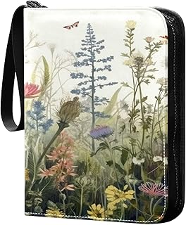 Kigai Wild Flower Trading Card Binder with Sleeves PU Leather Holds 400 Cards,Double Sided Trading Card Folder with Zipper Collection Binder Album Book Case for Boys Girls
