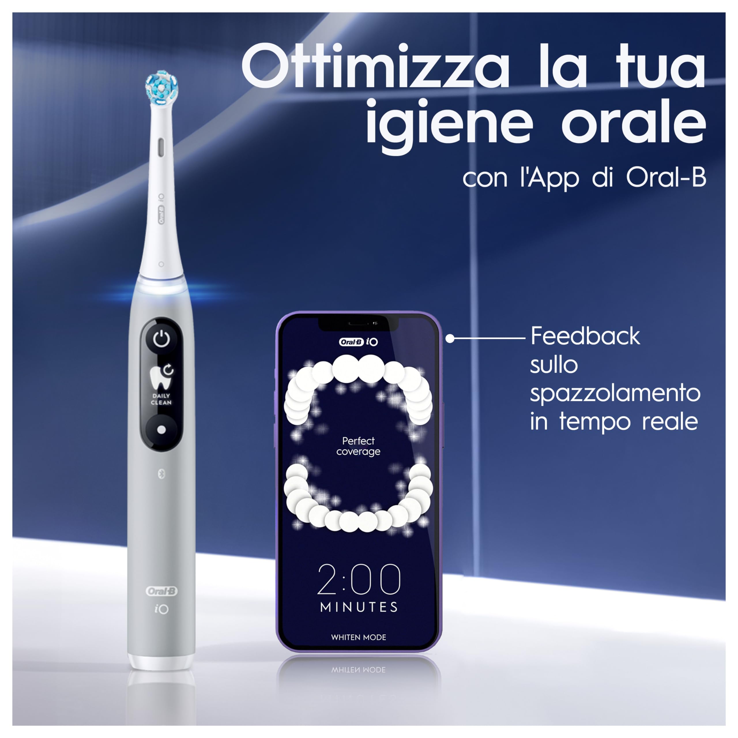 Oral-B iO 6 Spazzolino Elettrico Ricaricabile Grigio, 3 Testine Oral B Di Ricambio, 1 Custodia Da Viaggio. 1 Spazzolino Elettrico, Pulizia Denti Efficace