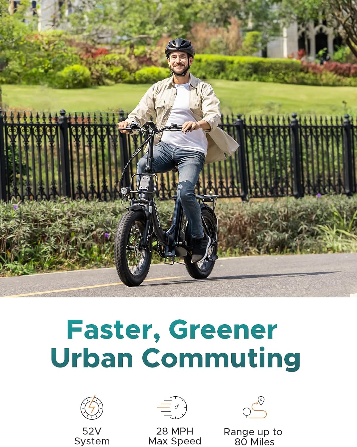 A man riding the ENGWE L20 2.0 electric bike in an urban setting, emphasizing efficient commuting.