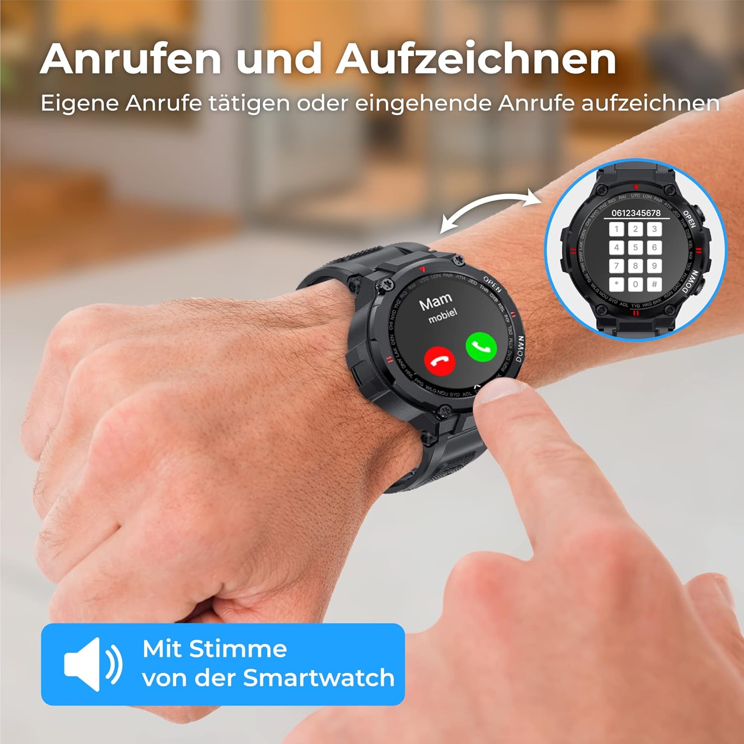 Nuvance K22 Smartwatch demonstrating call function on a wrist