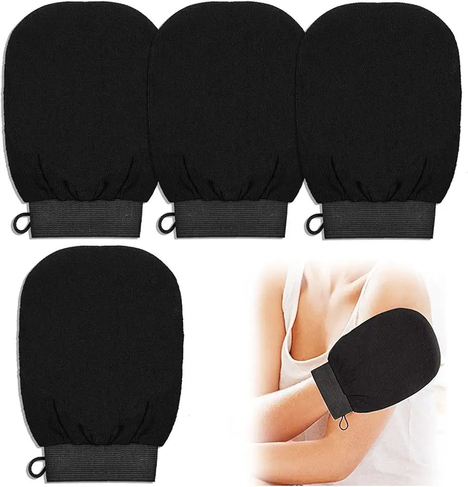 4 peças de luvas esfoliantes, luvas de esfoliação pretas profundas removedoras de pele morta para chuveiro para mulheres e homens