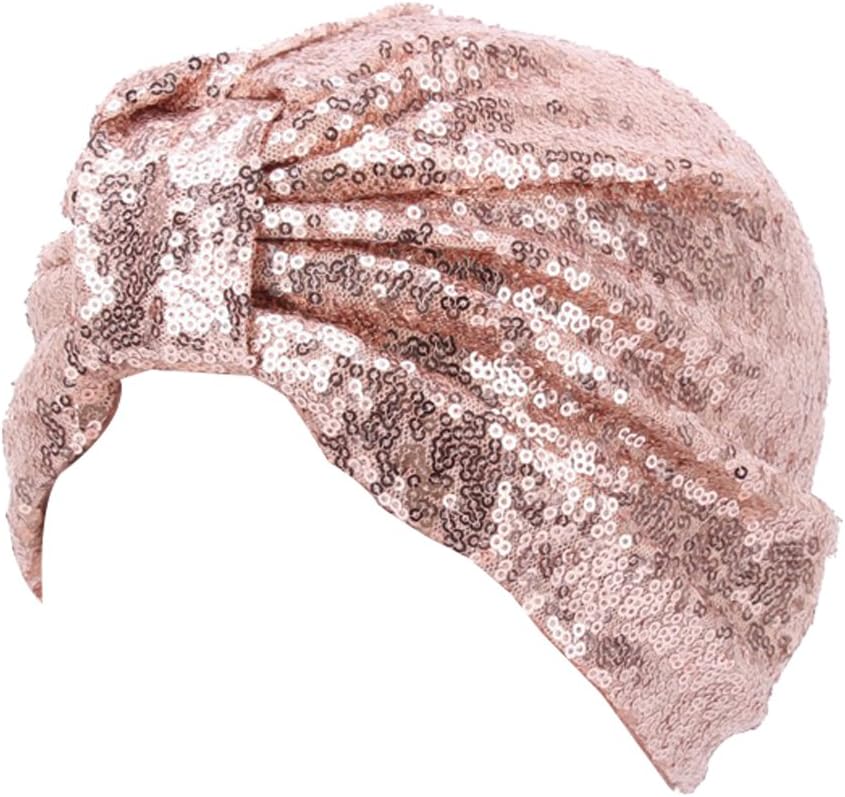 Sparkly Sequin Twist Pleated Hair Wrap Stretch Turban S232