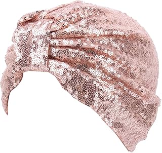 DECOU Sparkly Sequin Twist Pleated Hair Wrap Stretch Turban S232 (Skin Pink)