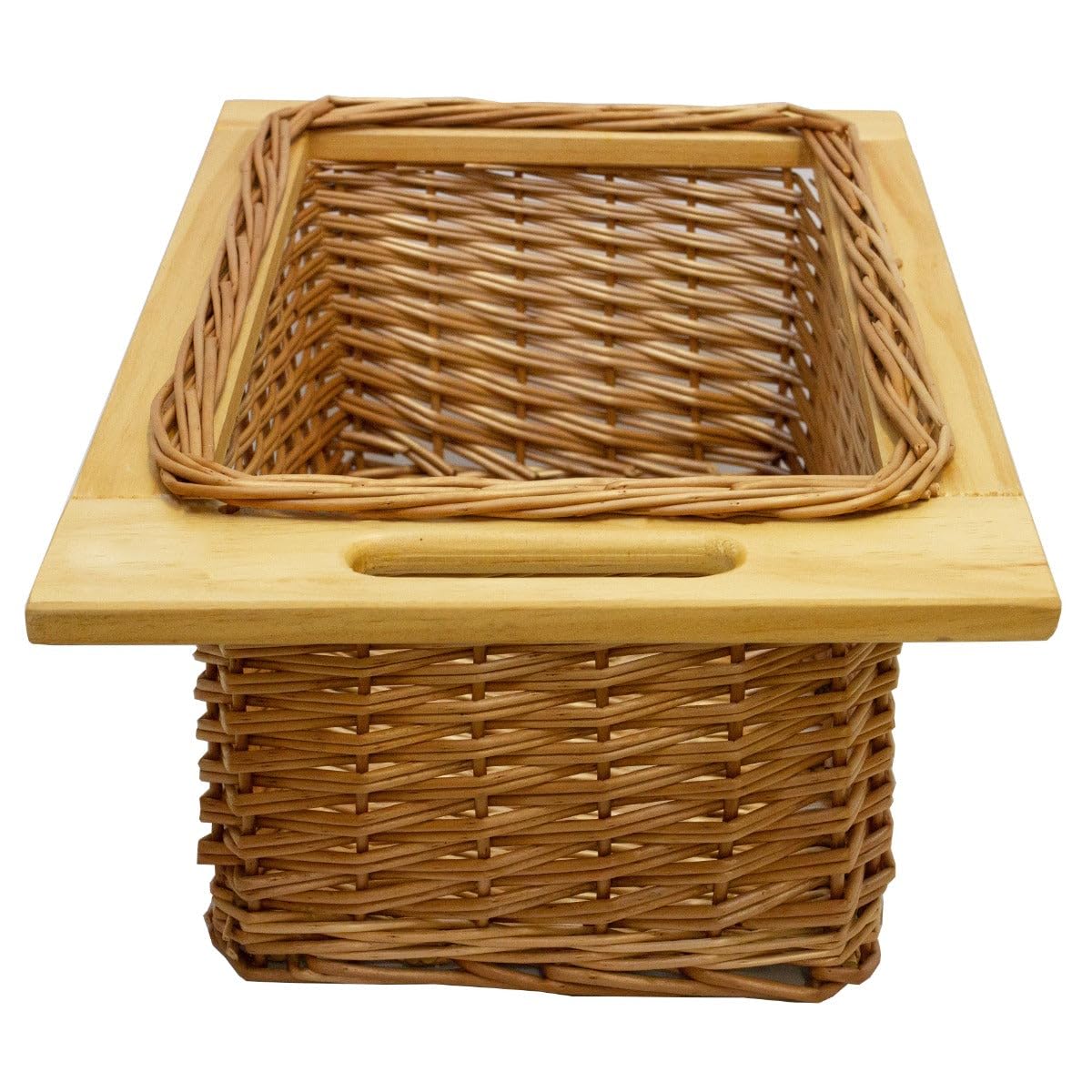 Monster Shop Pull out Wicker Basket Drawer Kitchen Storage Solution Larder Base Unit Cupboard with Handle Rustic Beech Wood Farmhouse Style 100% Handmade Rattan FREE Fixing Kit – Brown, 1 x 400mm