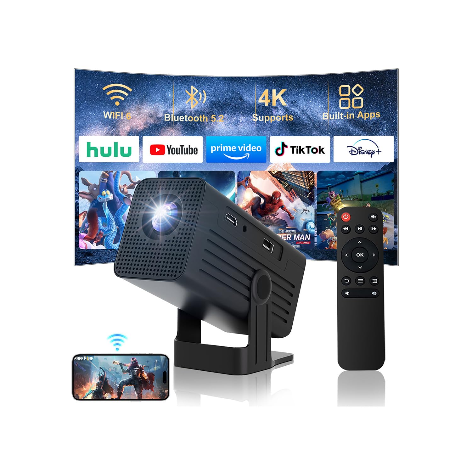 Photo 1 of Polaring Mini Projector with WiFi, Bluetooth, 4K Support