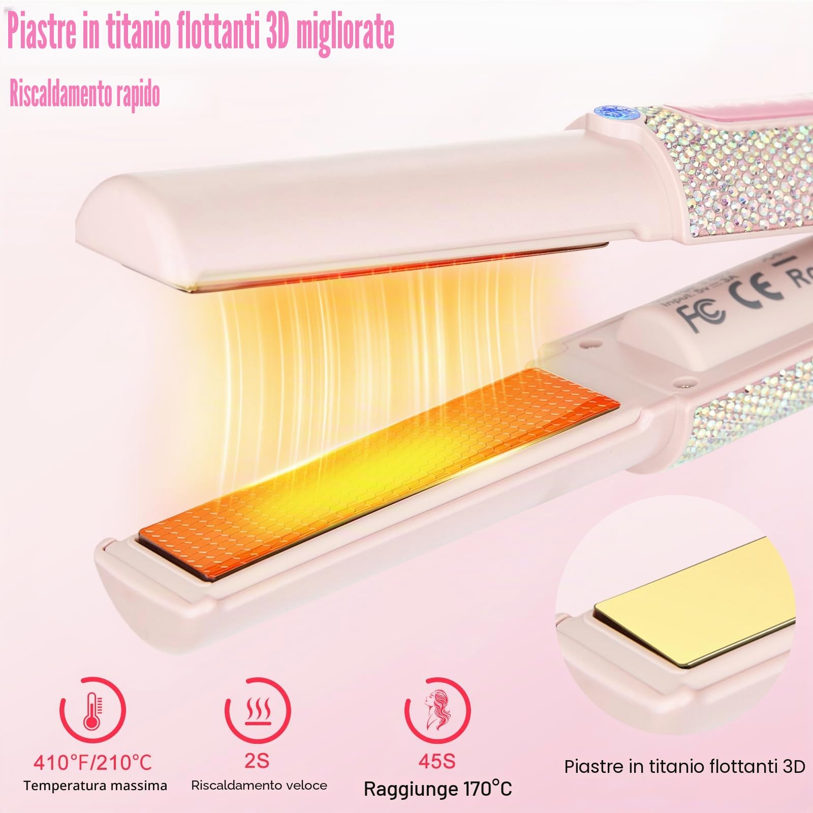 Piastra Capelli Senza Fili 5000mAh, Mini Piastra per Capelli 2 in 1, Piastra Portatile Senza Fili in Titanio, Piastra da Viaggio per Capelli, 3 Temp 2S HEAT Rapido MAX 410℉ Con Spegnimento Automatico