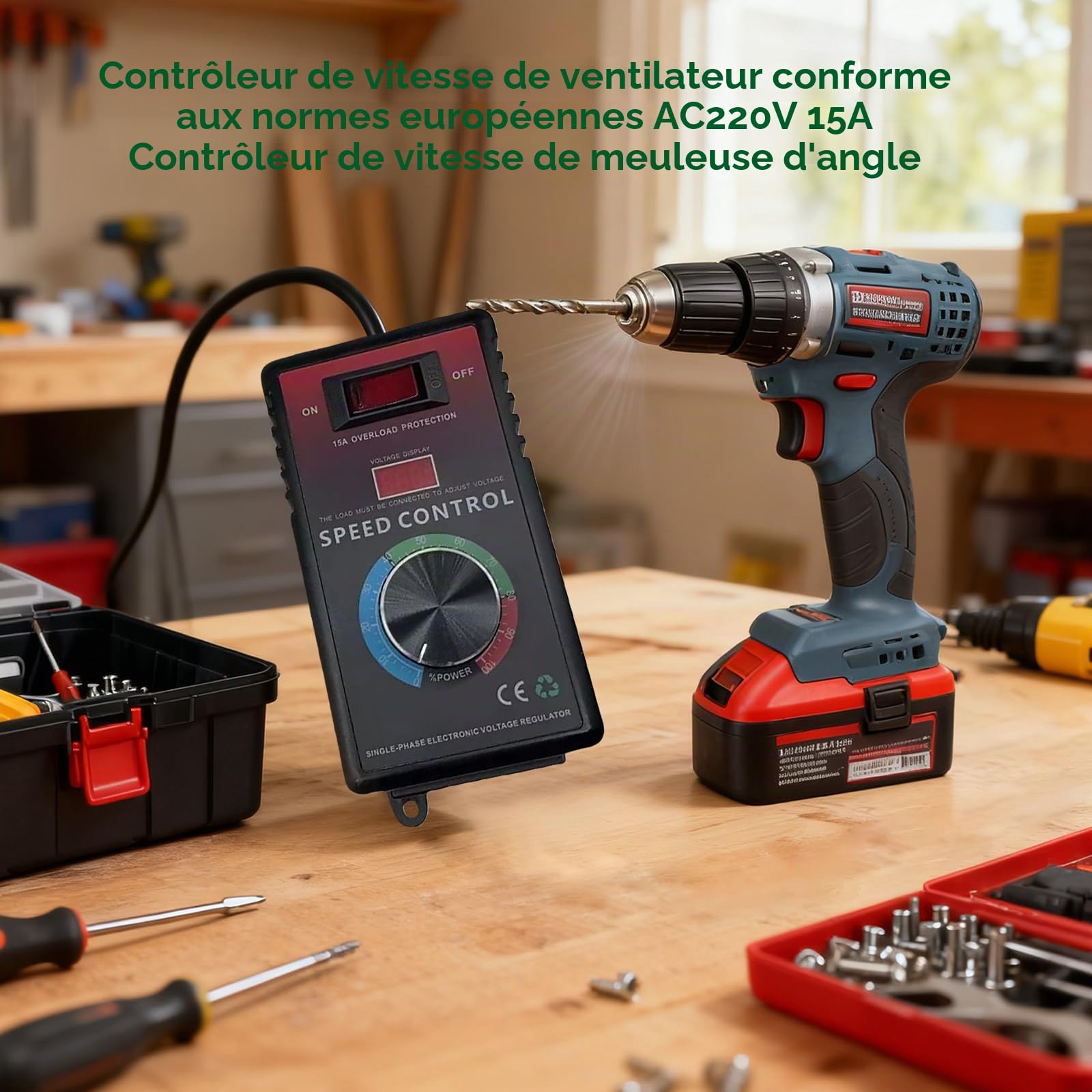 Variateur de Vitesse pour Moteur 220V AC 15A 4000W SCR Régulateur de Tension, Variateur de Frequence pour Moteur Contrôleur de Vitesse du Ventilateur Meuleuse d'Angle Souffleur Perceuse Manuelle Scie