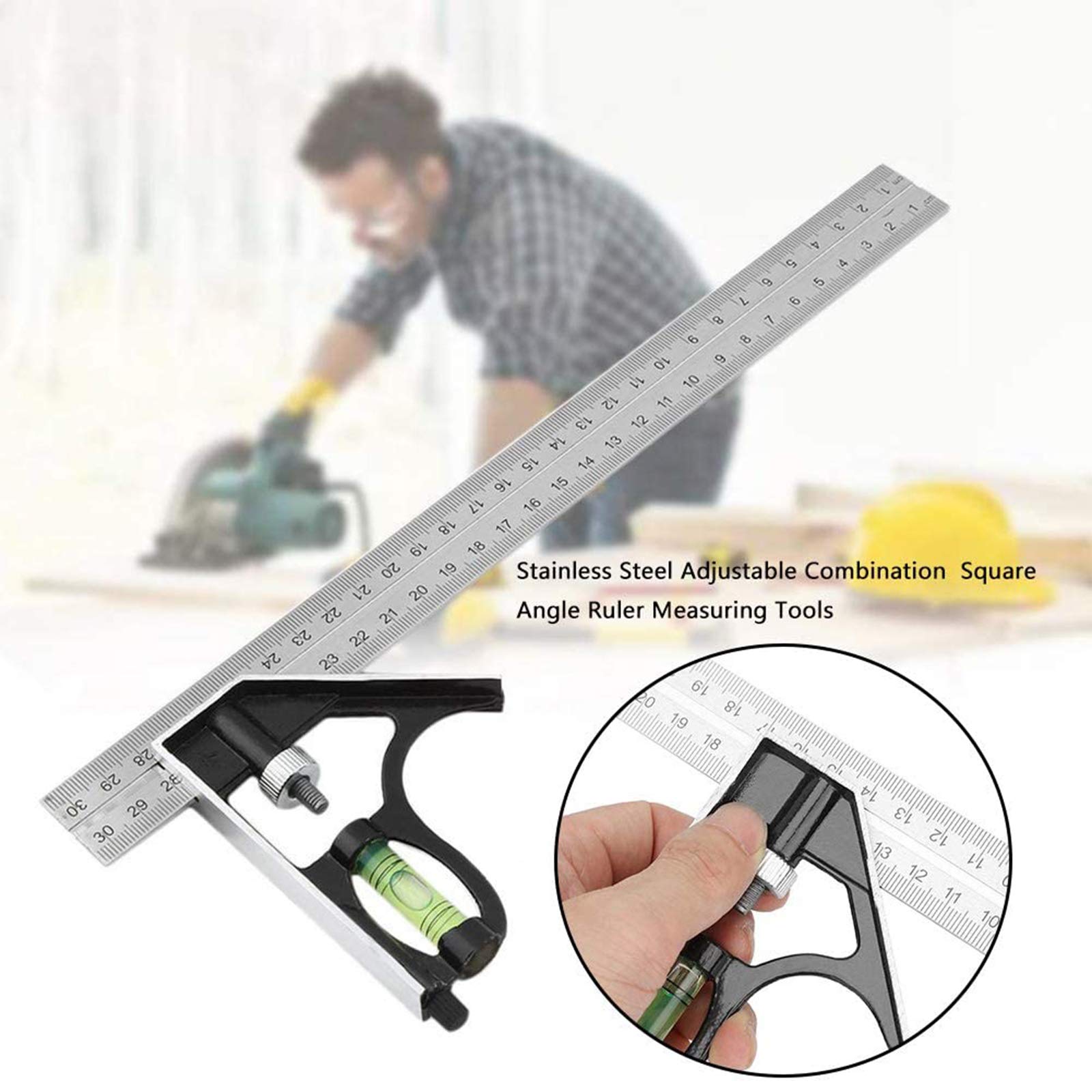 Squadra Combinata, Righello Per Angolo Combinato Regolabile in Acciaio Inox 45/90 Grado 300Mm, Righello Ad Angolo Quadrato Con Livella A Bolla Per Ingegnere Artigiano Falegname