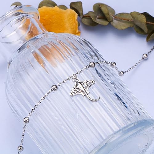 Miniatura 6 de Ladytree Tobillera para mujer de plata de ley 925, diseño de conejo, mantarraya, pulpo, cuentas, ajustable, tema de pie, pulsera de tobillo