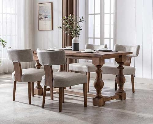 Miniatura 4 de CIMOTA Sillas de comedor tapizadas, sillas de cocina y comedor, silla auxiliar sin brazos de lino moderno de mediados de siglo con marco de madera y