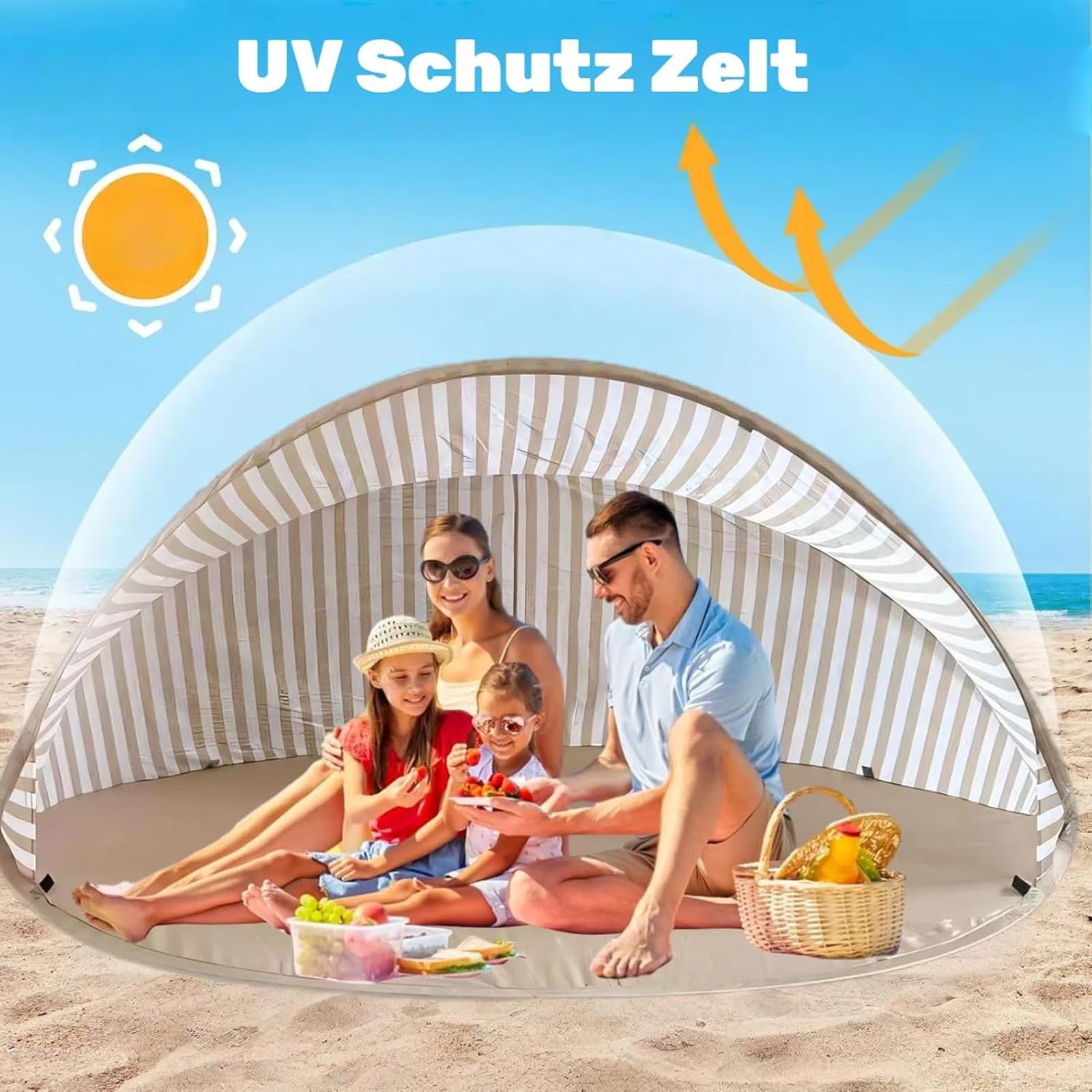UV-Schutz Strandmuschel Pop Up – Faltbare Strandmuschel für Babys mit UV-Schutz UPF 50+, Faltbare Atmungsaktive Sonnenschutzmuschel, Tragbar für Outdoor, Urlaub, Garten, Camping (A)