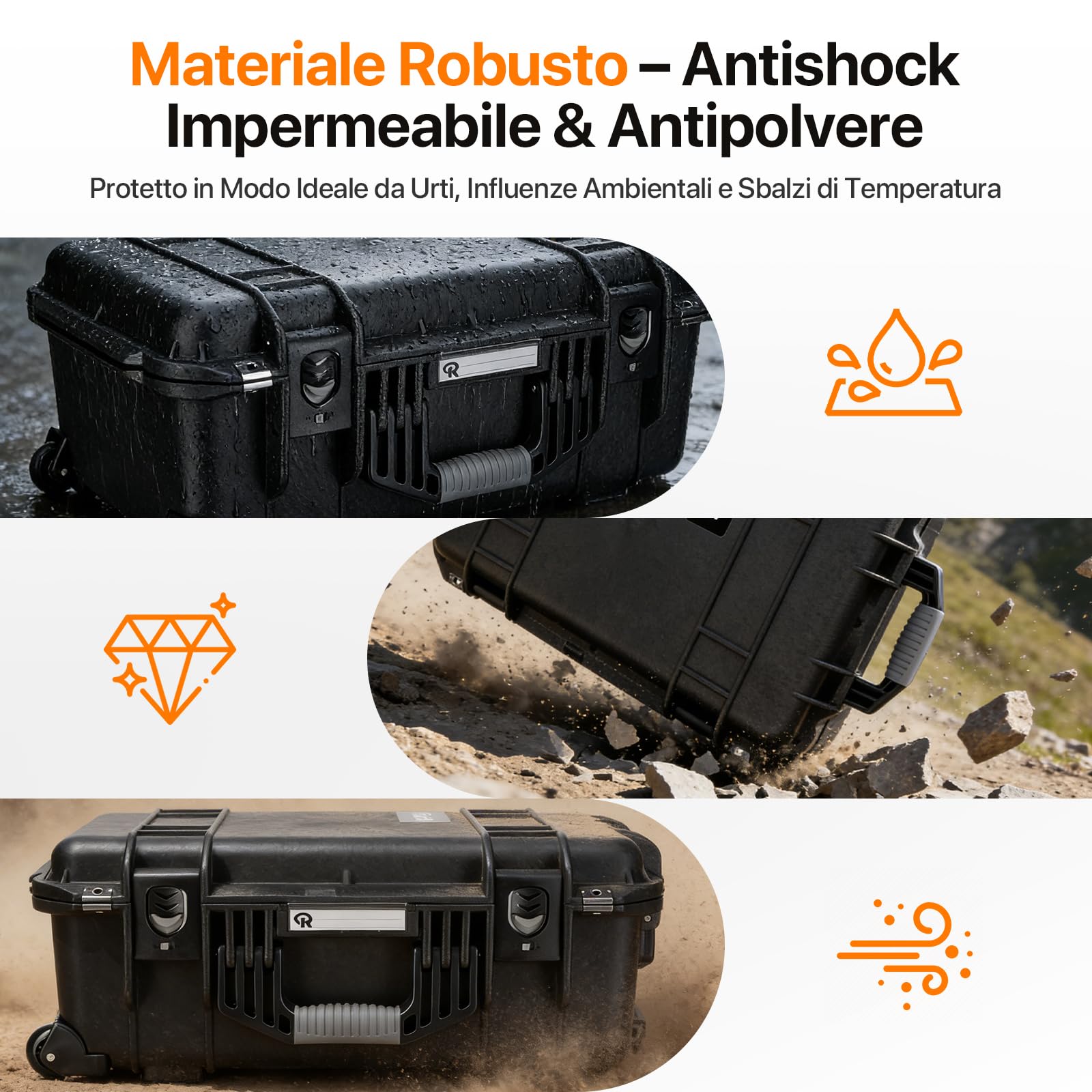 Rollei Valigia per fotocamera, trolley estremamente robusta, infrangibile e impermeabile, grande valigetta con ruote, regolazione automatica della pressione e protezione antifurto, trolley per