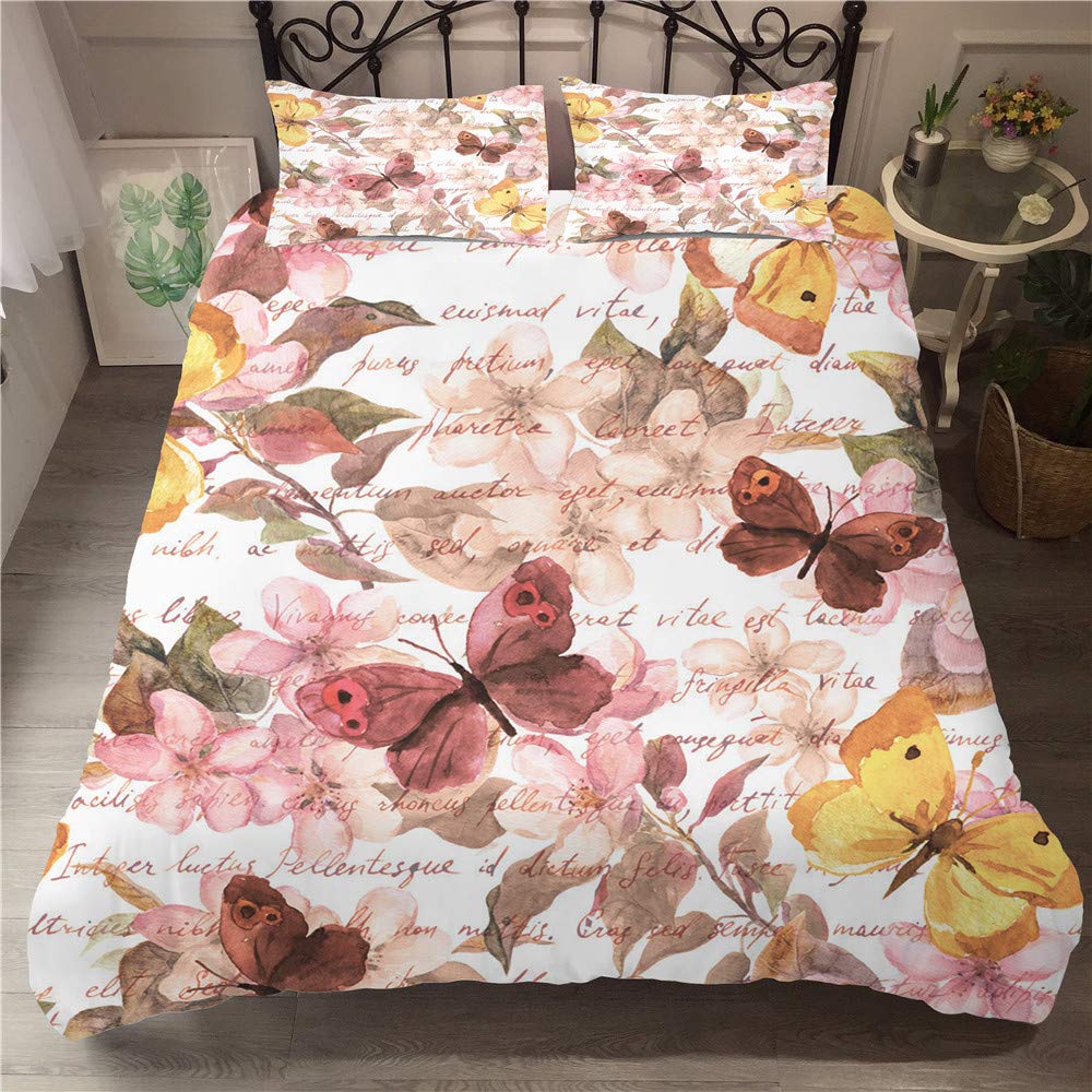 Morbuy Girls Colourful Butterfly Duvet Cover Set For Single Double Super King Size Bed, 3D Printed Microfiber Bedding Sets Duvet Set With Pillowcases And Quilt Case (Super King-220X260cm,)