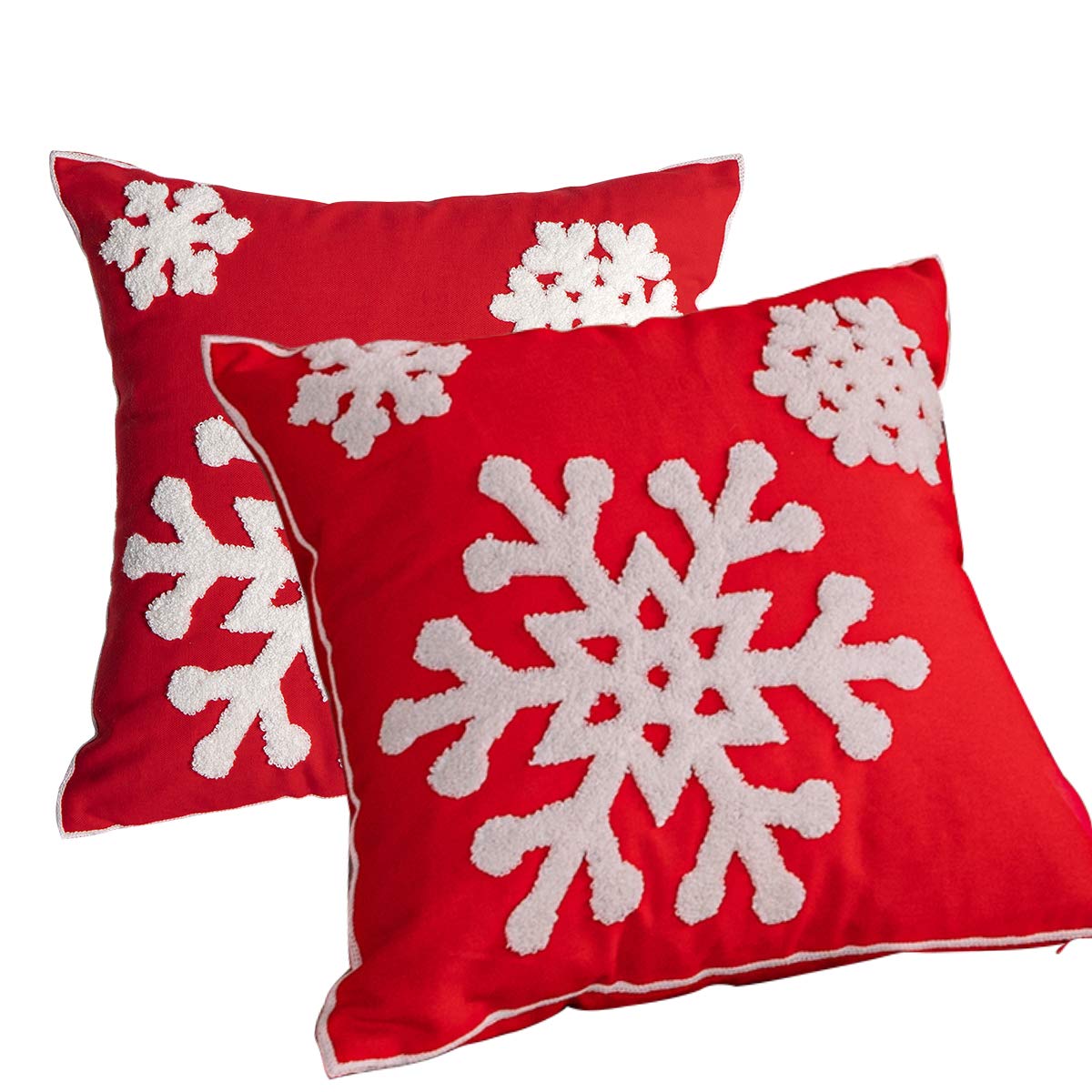 Afirmly 18x18,Cotton Christmas Blessing Throw Pillow Cover for Bed Sofa Cushion Car Snowflake Embroideried Pillowcases ,1pair Red