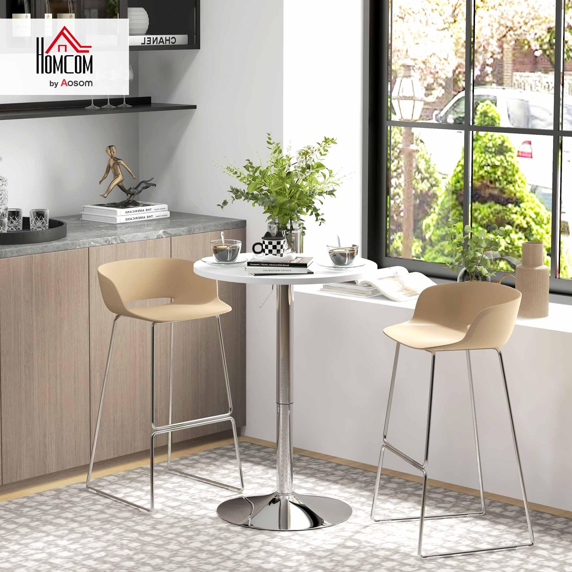 HOMCOM Table de Bar Ronde Hauteur Réglable 69-91 cm Blanc Argenté