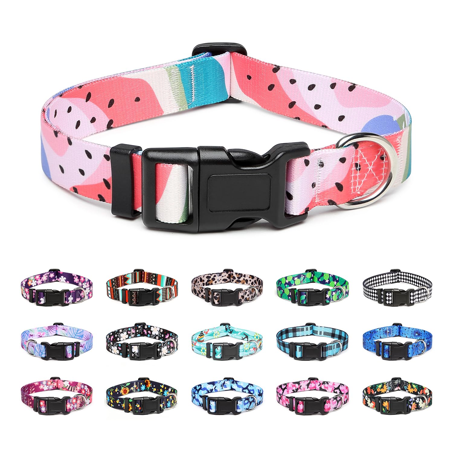 Mercano Hundehalsband Verstellbares, Weich Nylon Komfort & Robuster Gemustertes Hunde Halsband für Kleine Mittlere Große Hunde Welpen Katzen (S, Wassermelone)