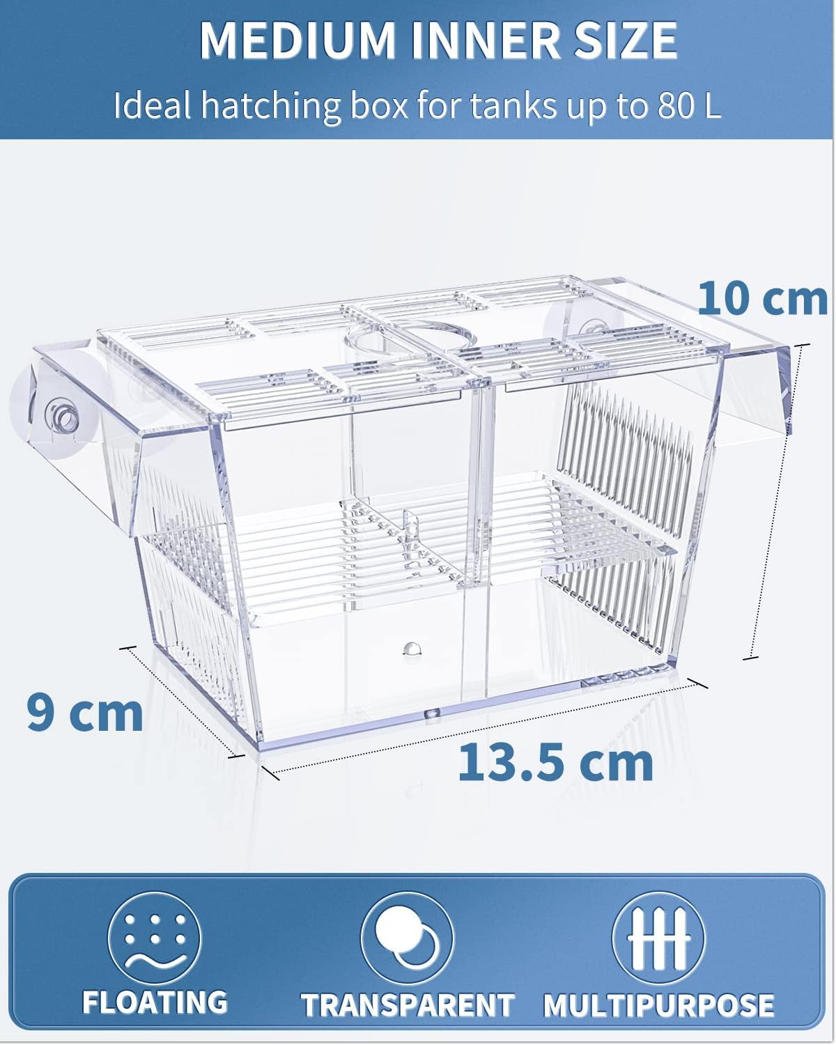 Pawfly Acquario Box per Allevamento Pesci Incubatrice Acrilica Serbatoio con Ventose Medio Box di Isolamento per Avannotti Gamberetti Betta e Guppy