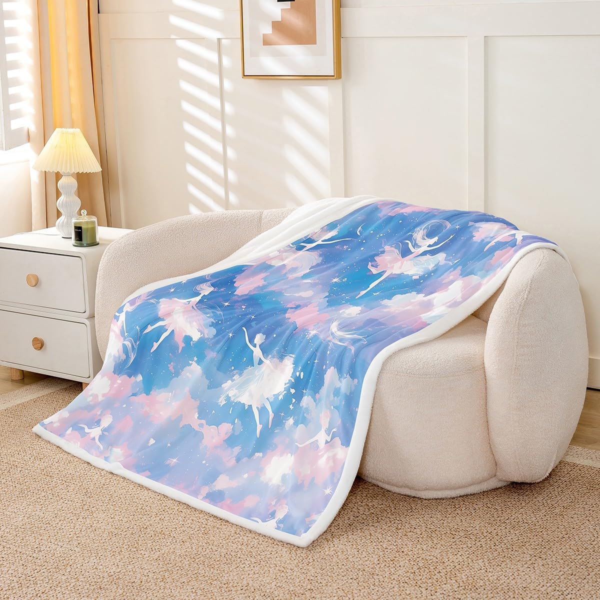 Dancing Spirit Blanket Twin 60x80 Dreamy Ballet Dancer Blanket for Kids Girls Pastel Galaxy Nebula Polyester Soft Fleece Blanket Girly Fairy Tale Blanket Living Room Decor