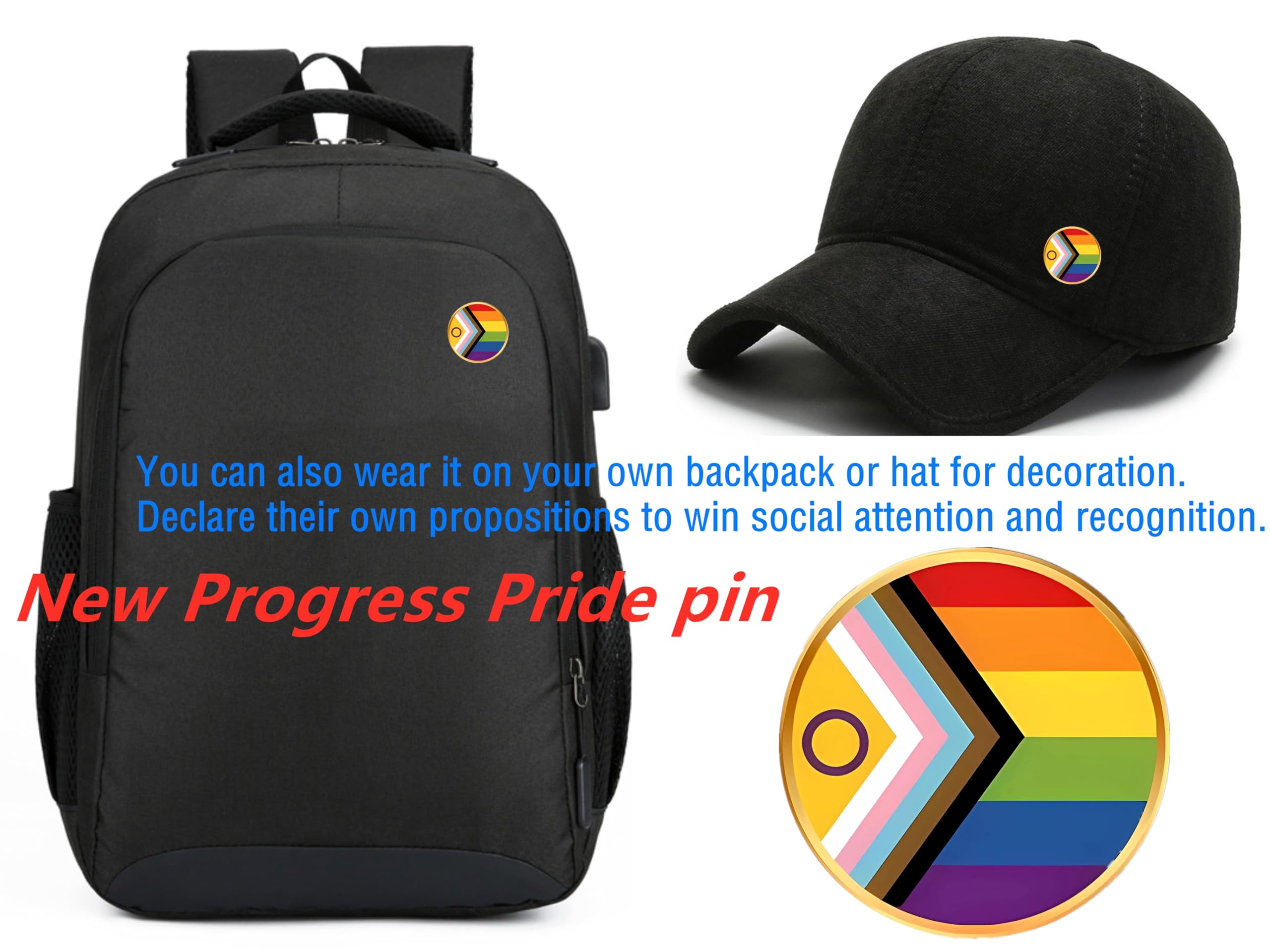 25/50/100 pines de solapa redondos inclusivos de orgullo de nuevo progreso LGBTQ con bandera de arco iris progresivo a granel