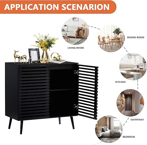 Miniatura 7 de weselon Aparador de buffet, armario de almacenamiento con puertas huecas, vitrina decorativa con estantes ajustables para sala de estar, entrada,