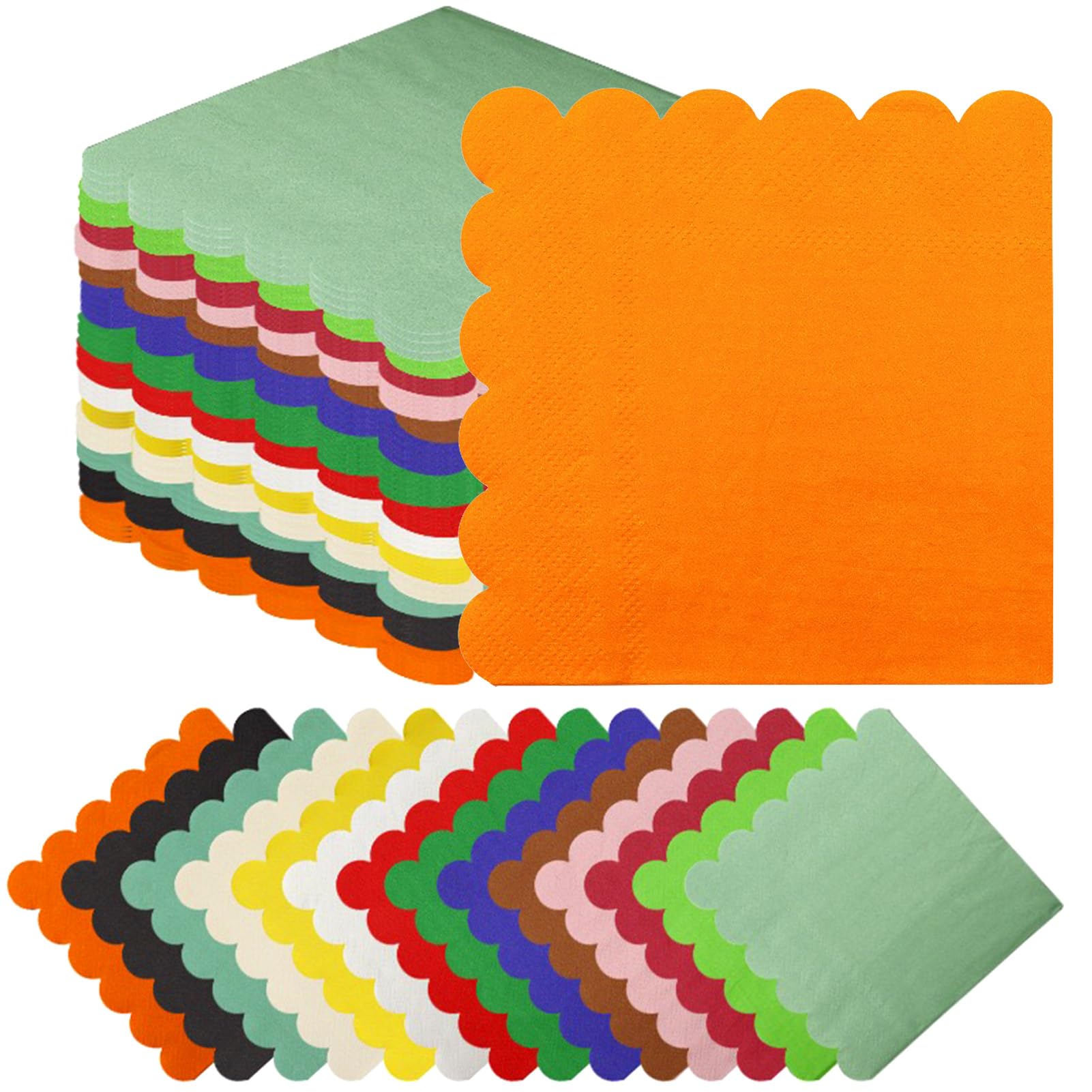 140Pcs Colorful Scalloped Napkins Cocktail Napkins 2 Ply Bright Beverage Paper Hand Towels Disposable Colored Napkin for Party,Weddings,Fiesta, Dessert Napkins?5 * 5inch?Assorted Color ?