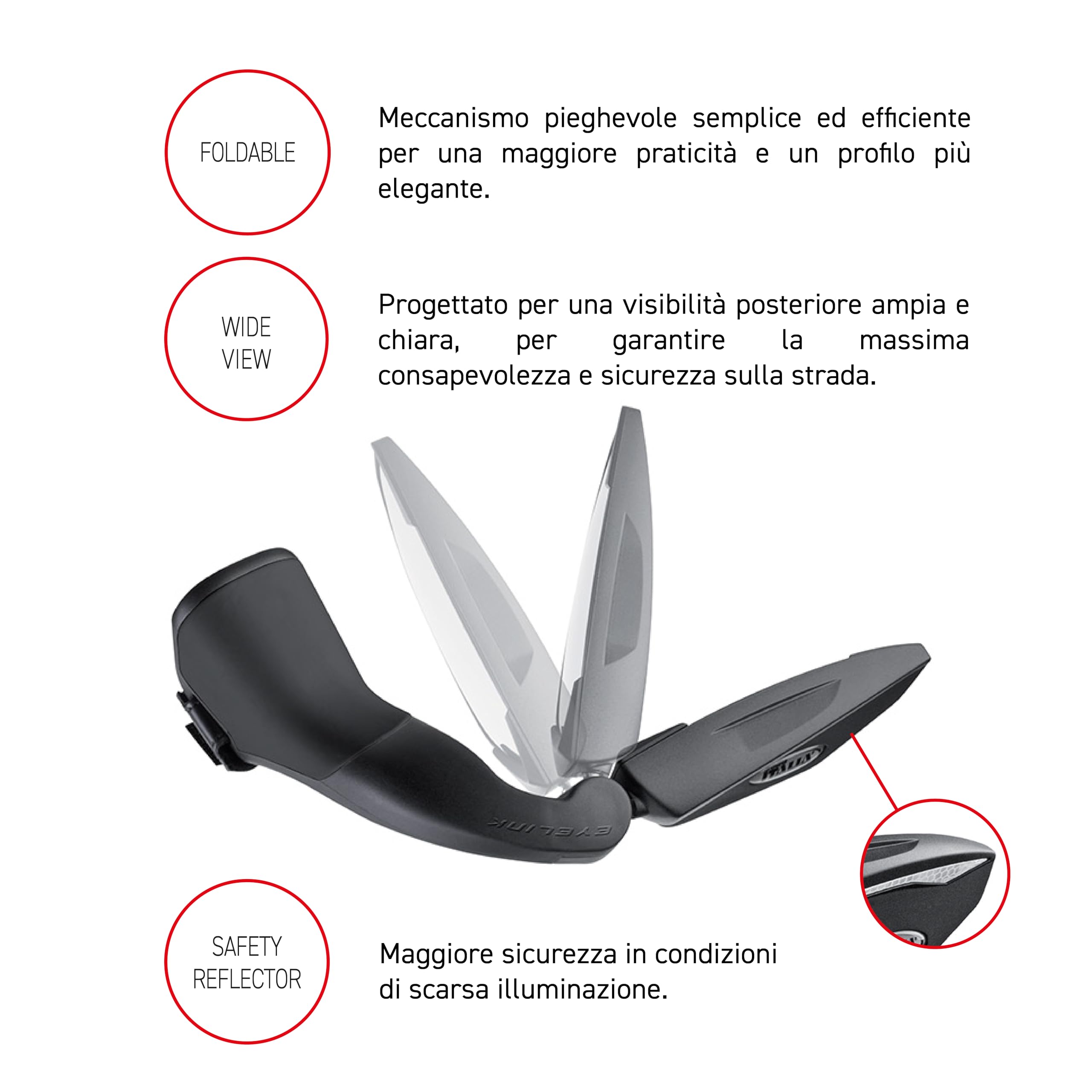 Selle Italia - Specchietto Manubrio Bici da Corsa EYELINK, Carbon Composite Frame, Safety Panoramic Mirror, Nero, Unica