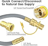 Vista 6 de Manguera de gas natural de 12 pies con diámetro interior de 1/2 pulgada con accesorio de conexión rápida para barbacoa, parrilla, horno de pizza