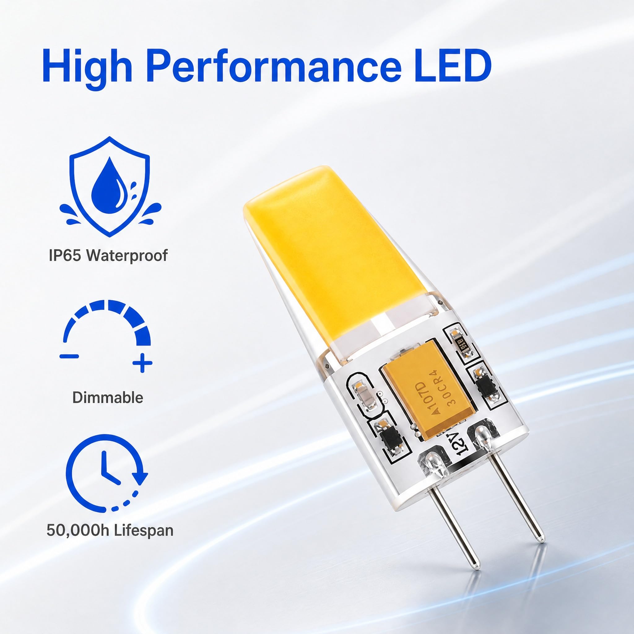 GY6.35 LED 12V 4W Ściemnialny COB IP65, neutralny biały zestaw 5