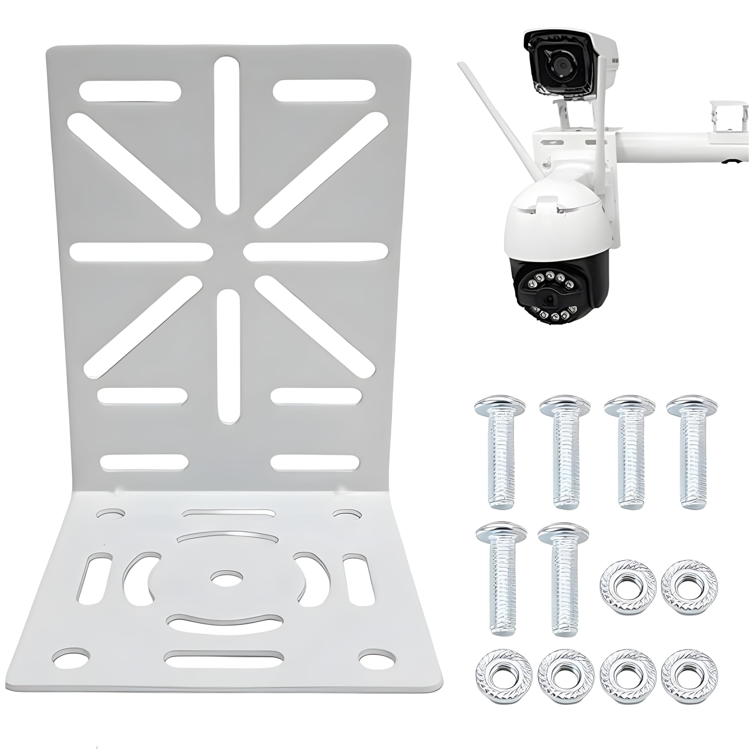 CCTV Camera Wall Mount Stand L-Shape, Universal Heavy-Duty Metal Bracket for Indoor & Outdoor Security Cameras Mounting Bracket, White Metal Frame (Pack 1) (Pack 1)-image-11