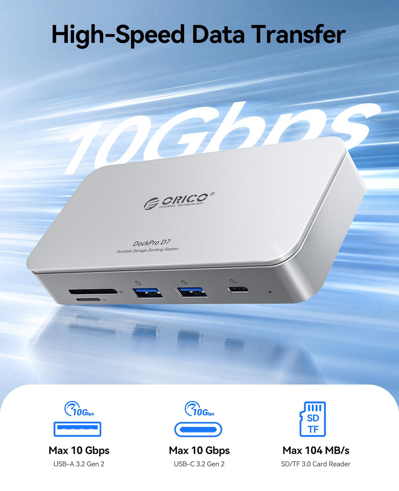 ORICO 7 IN 1 USB C Hub mit 8TB M.2 NVMe SSD Gehäuse | Docking Station mit 10 Gbps USB-C & USB-A ports,2* 5Gbps USB-A,3.0 SD/TF, 100W PD, Gigabit Ethernet,Kompatibel für Laptop-D7