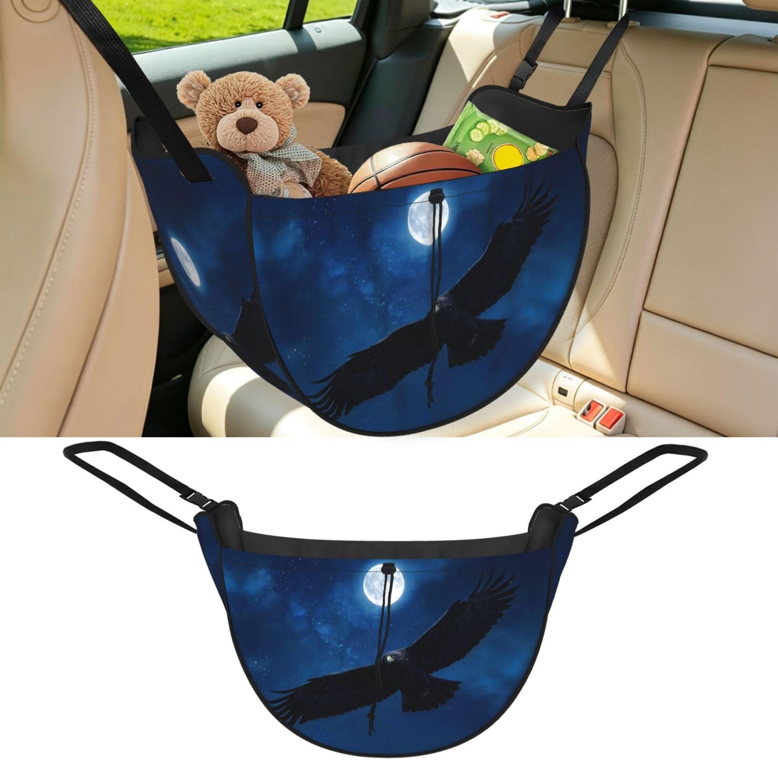 Cntdbu Black Night Eagle Hunt Car Seat Organizer-Backseat Storage Bag For Travel