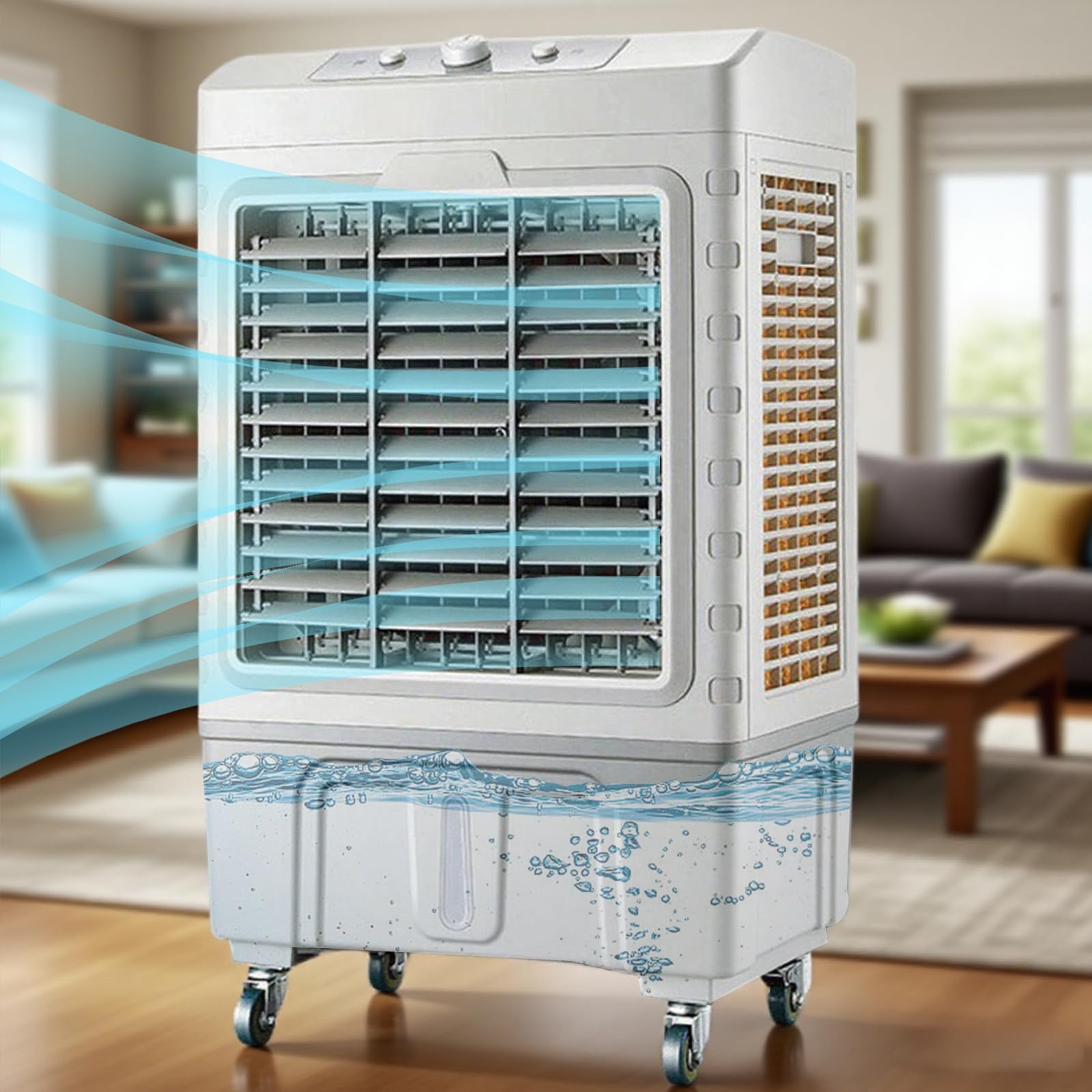 AYCDL Evaporative Air Cooler, 3-Speed Portable Swamp Cooler with Wheels, 50/55L Capacity Cooling Fan for Large Rooms, Commercial Outdoor, Includes 4 Ice Packs, Knob C,1-10000 air volume
