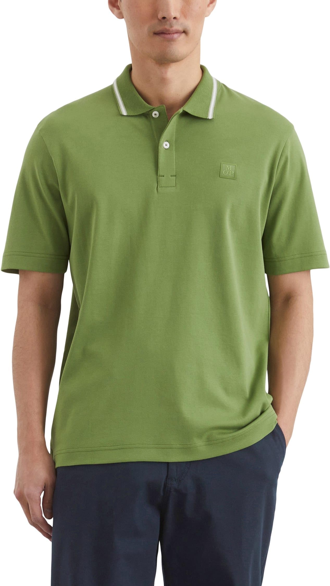 Marc O'Polo Herren Kurzarm-Poloshirt aus Bio-Baumwolle Regular Fit, Grün (Spring Fern), L