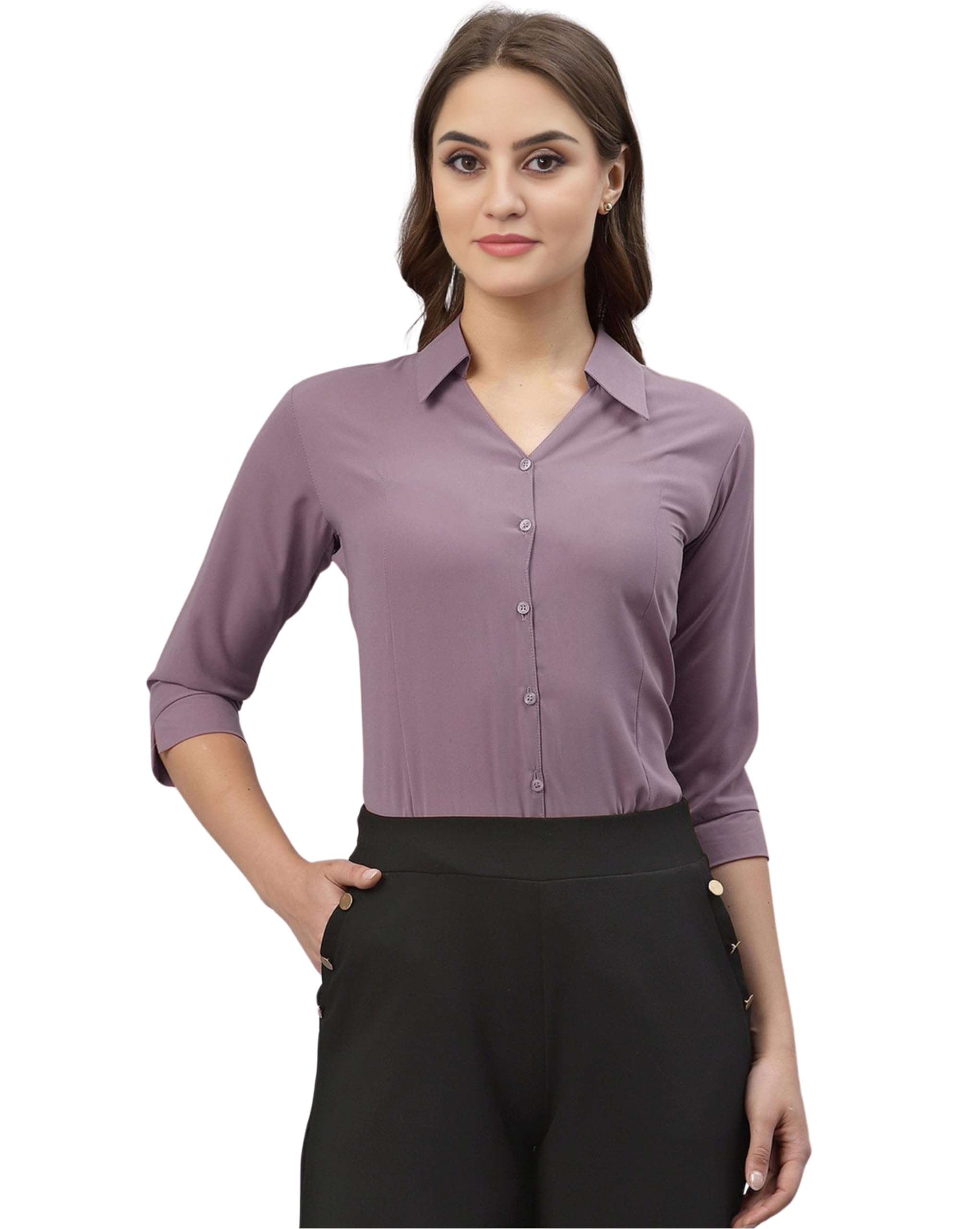 brownverse Women's Poly Viscose Solid Regular Fit Shirt, Casual, Formal-picture-21