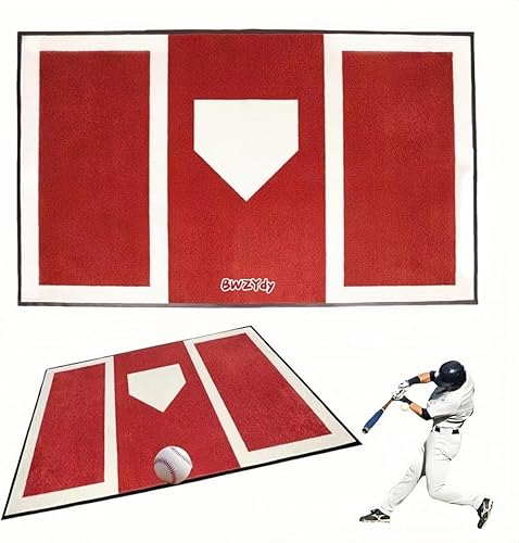 Miniatura 7 de Alfombrilla de Bateo de Béisbol y Sóftbol  Base de Goma Antideslizante de 6 x 4 pies, Home Plate con Caja del Bateador, Diseño Plegable de 12 Libras