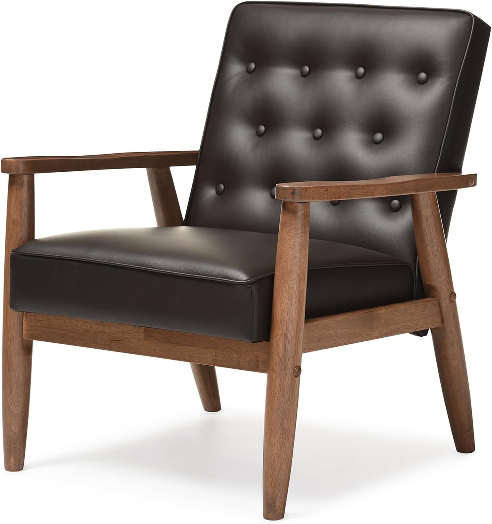 Sorrento Faux Leather Upholstered Wooden Lounge Chair, Brown