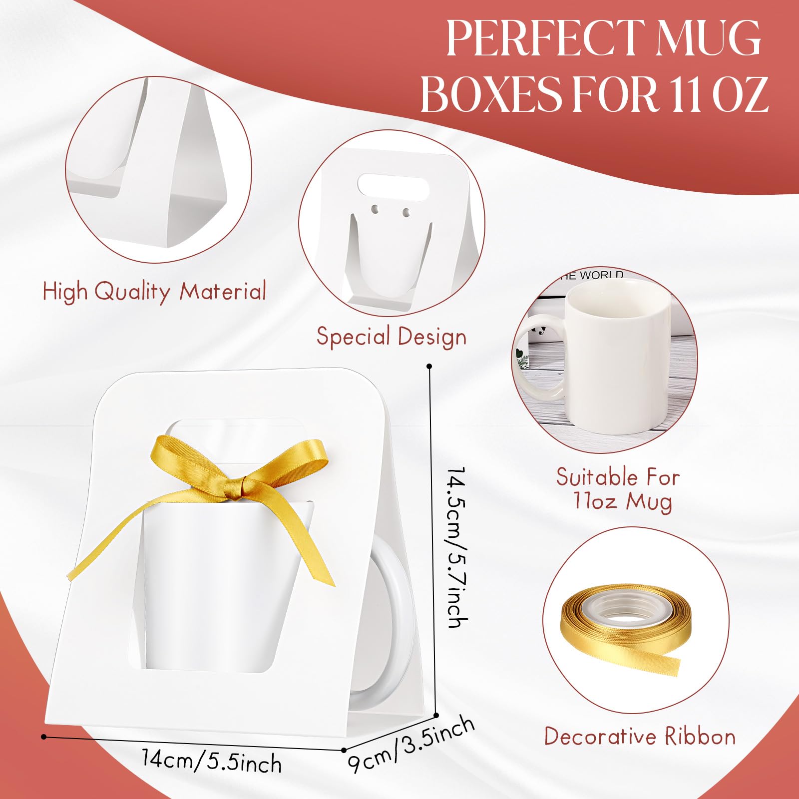 Amazon.com: Motipuns 24 入馬克杯盒適合送禮11 盎司(約311.8 毫升)咖啡杯禮品盒附1  捲絲帶昇華杯子包裝袋適用於熱昇華咖啡杯空白包裝(白色) :