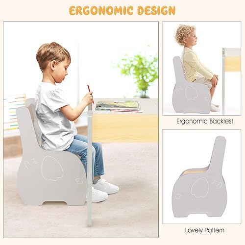 Miniatura 5 de INFANS Juego de mesa y silla 3 en 1 para niños mesa multiactividad de madera con mesa extraíble pizarra para niños pequeños dibujar lectura