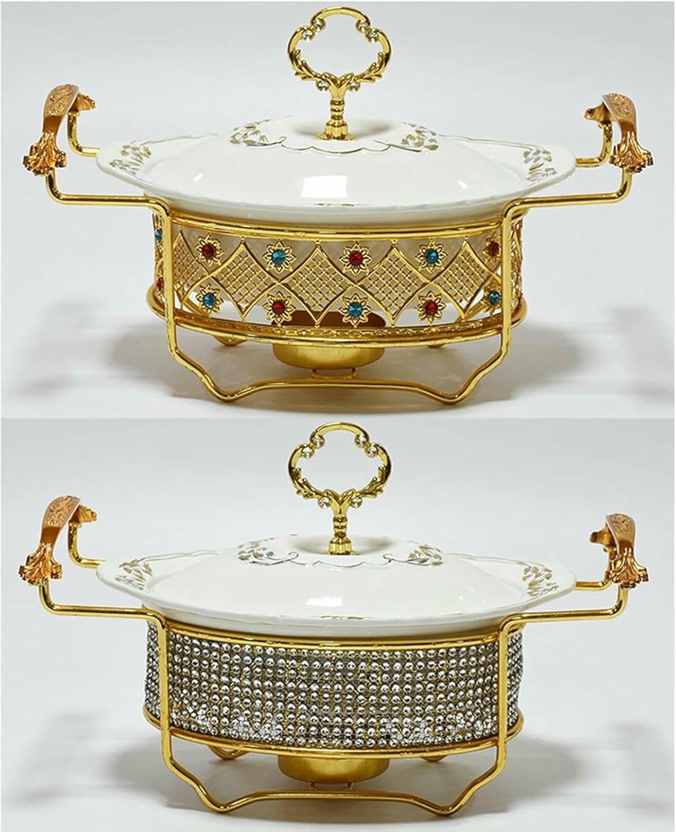Set di Buffet in Ceramica con Riscaldamento A Fornello E Piattaforma, Grande, con Decorazione di Diamanti, Ideale per Buffet, Ristoratori, Cucine E ~/