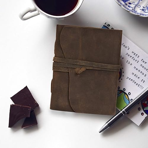 Miniatura 29 de Diario de viaje de cuero, cuaderno encuadernado vintage hecho a mano para hombres y mujeres, acabado antiguo, cuero de búfalo auténtico, papel